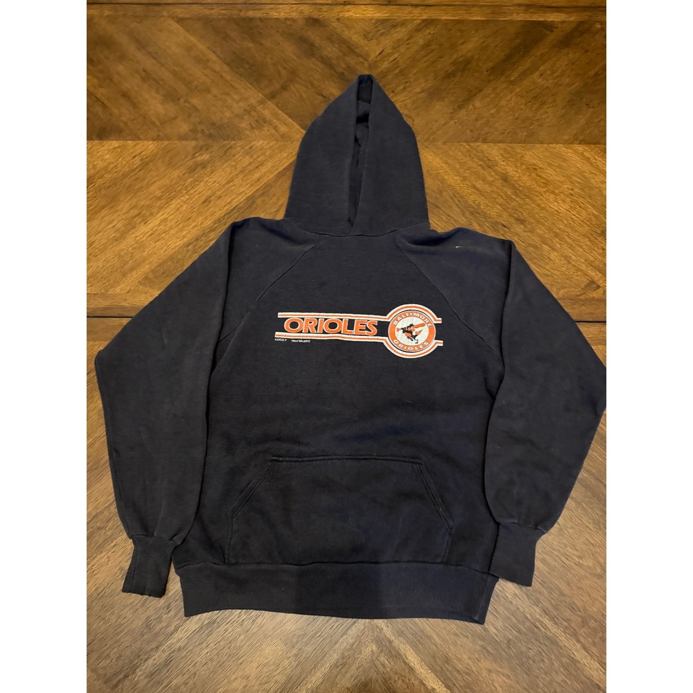 Vintage Logo 7 Baltimore Orioles Hoodie Navy Blue Youth XL Made in USA MLB